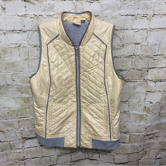 Zenergy by Chicos Francine Pale Yellow Gray Trim Quilted Vest - Picture 2 of 7